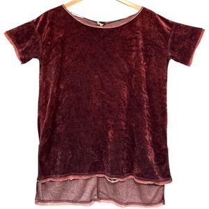 Free People Velvet Top Raw Hem Size Large Dark Dusty Rose Tunic Stretchy